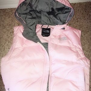 north face pink vest goose down